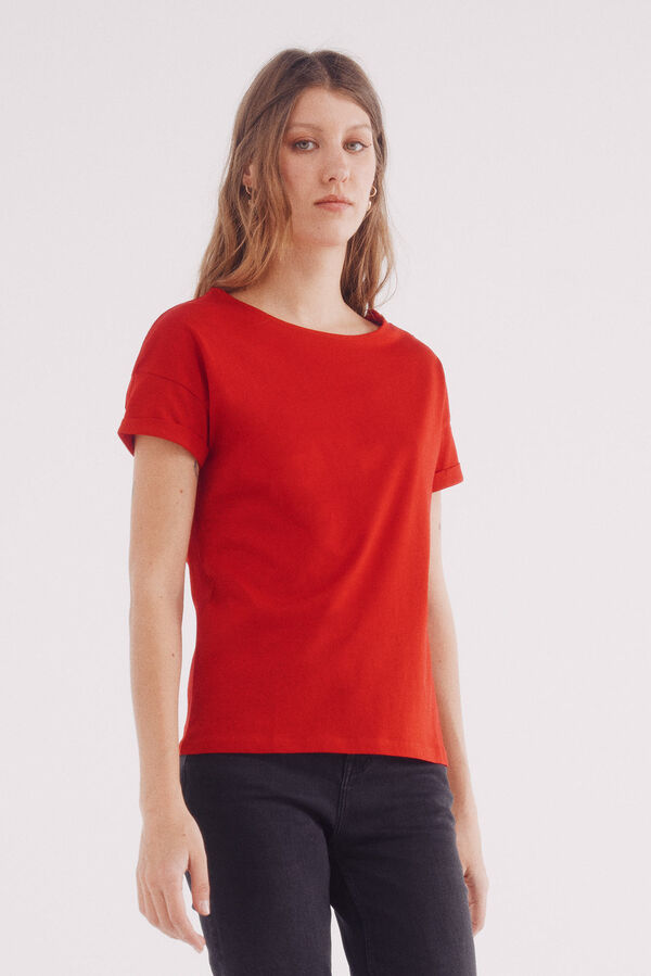 Springfield Camiseta lisa manga vuelta botones hombro rojo