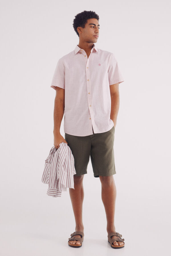 Springfield Camisa de algod&atilde;o de manga curta com micro listras rosa