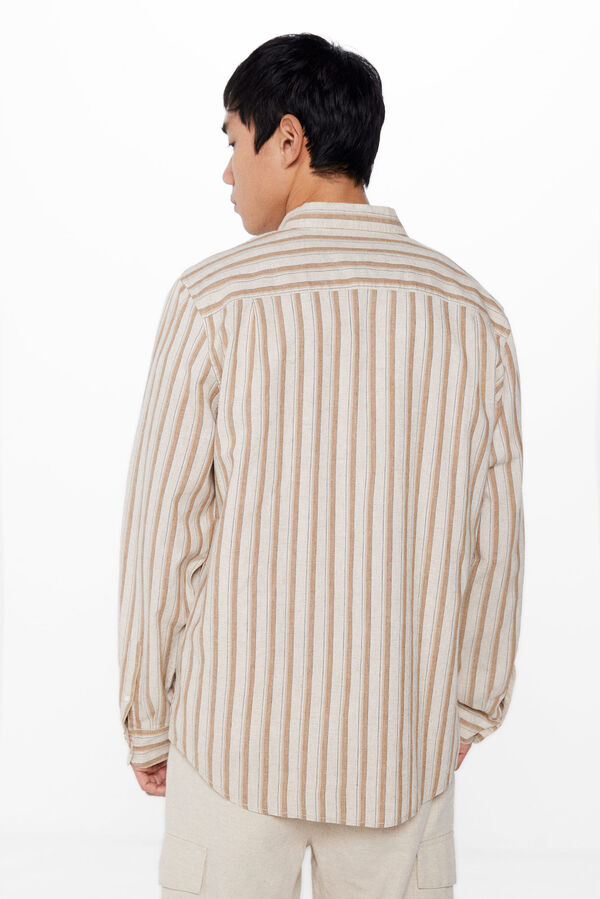 Springfield Camisa lino rayas nude