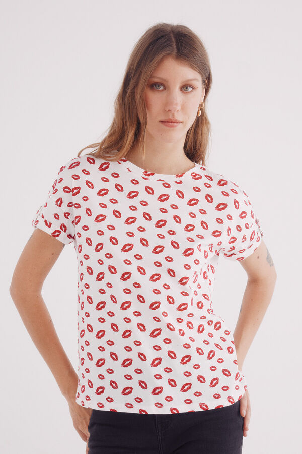 Springfield Camiseta manga vuelta trabilla estampada rojo