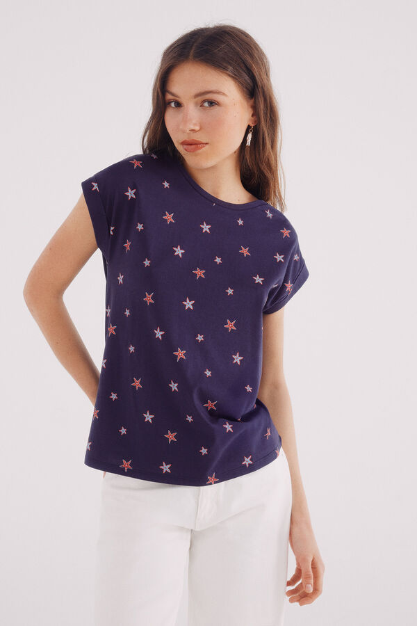 Springfield Camiseta estampada botones hombro azul