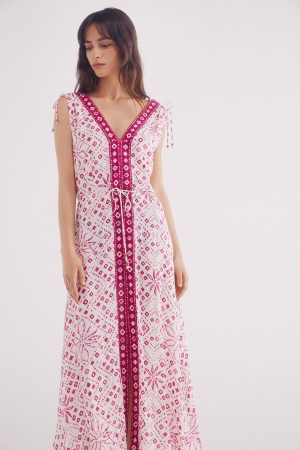 Springfield Vestido midi estampado com barra central cru