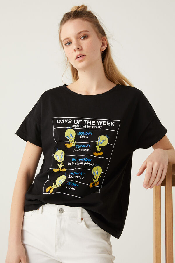 Springfield Camiseta "Days of the week" Piolín negro