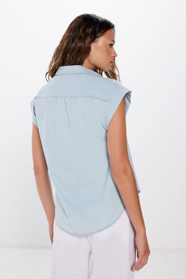 Springfield Blusa denim algod&atilde;o azul