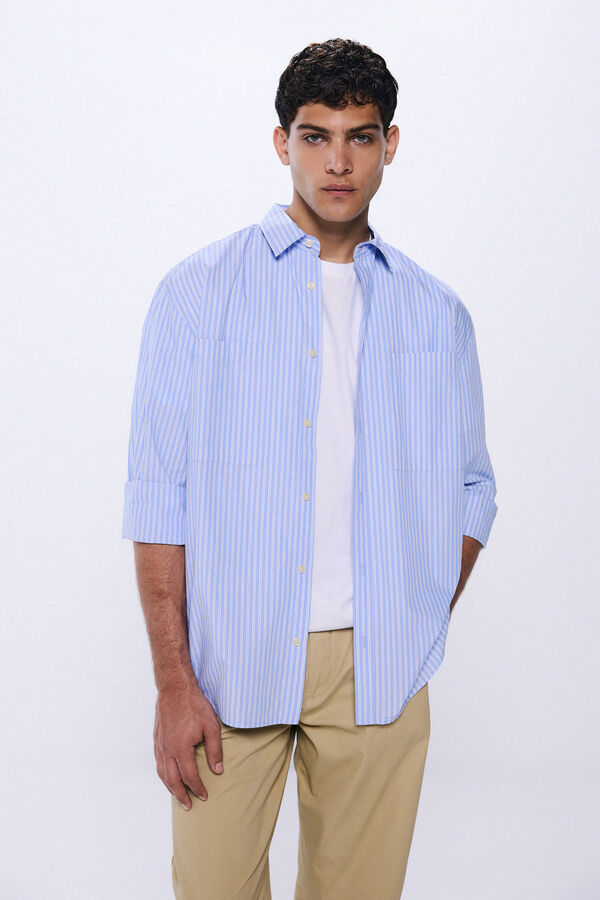 Springfield Camisa oversized de popelina riscas azul
