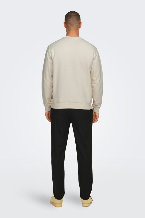 Only & Sons Sudadera de cuello redondo y print pequeño delantero regular fit blanco