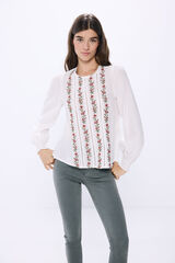 Springfield Blusa bordados verticales flores blanco