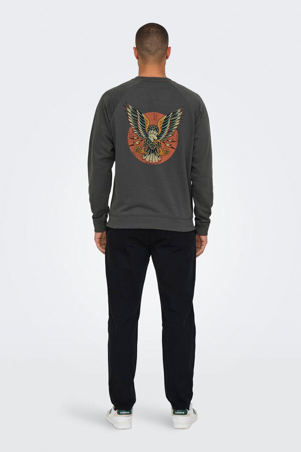 Only & Sons Sweatshirt com gola redonda e estampado nas costas cinzento