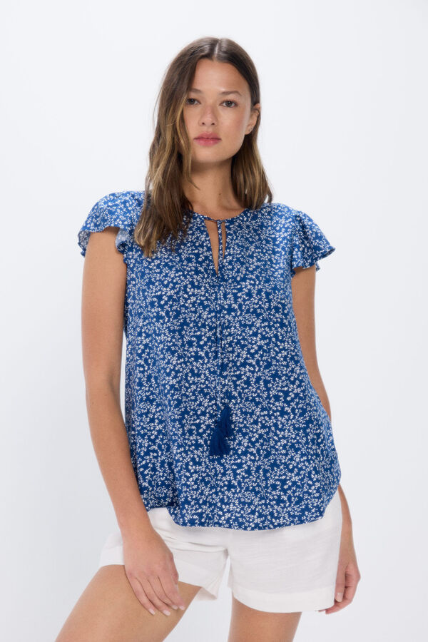 Springfield Blusa fluida estampada azul