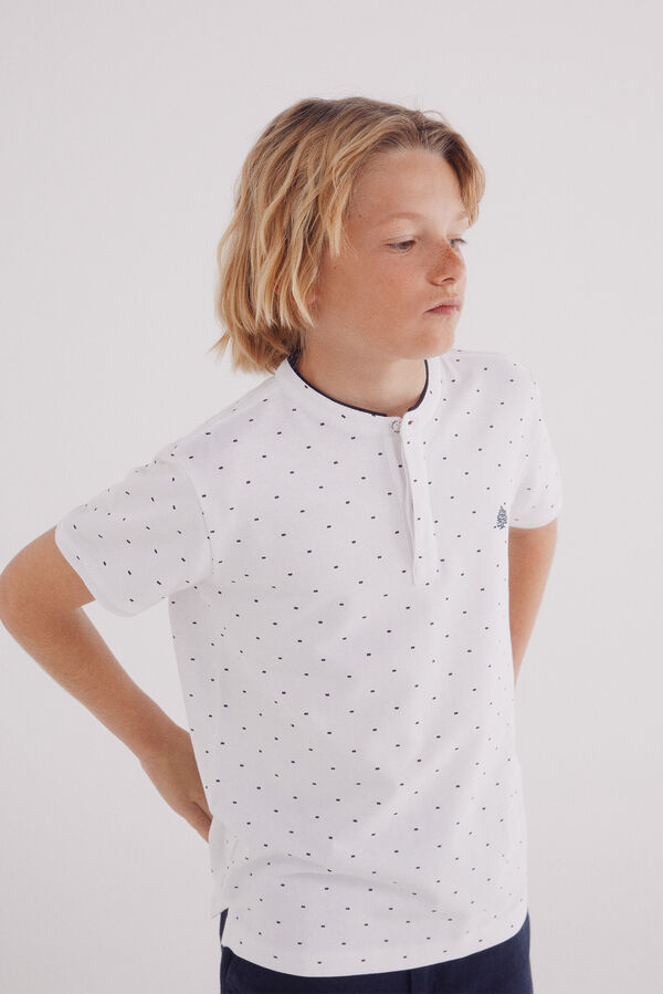 Springfield Kids Polo de menino com gola mao estampado branco