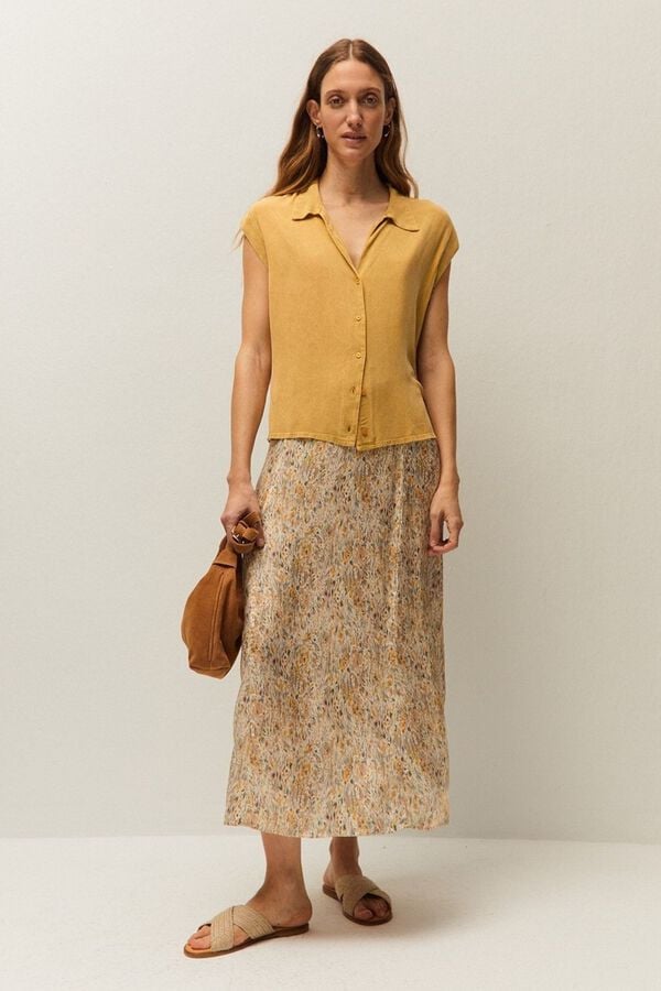 Systemaction Camisa con efecto delavado amarillo