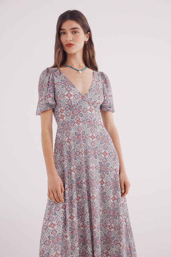 Springfield Vestido midi estampado geom&eacute;trico cru