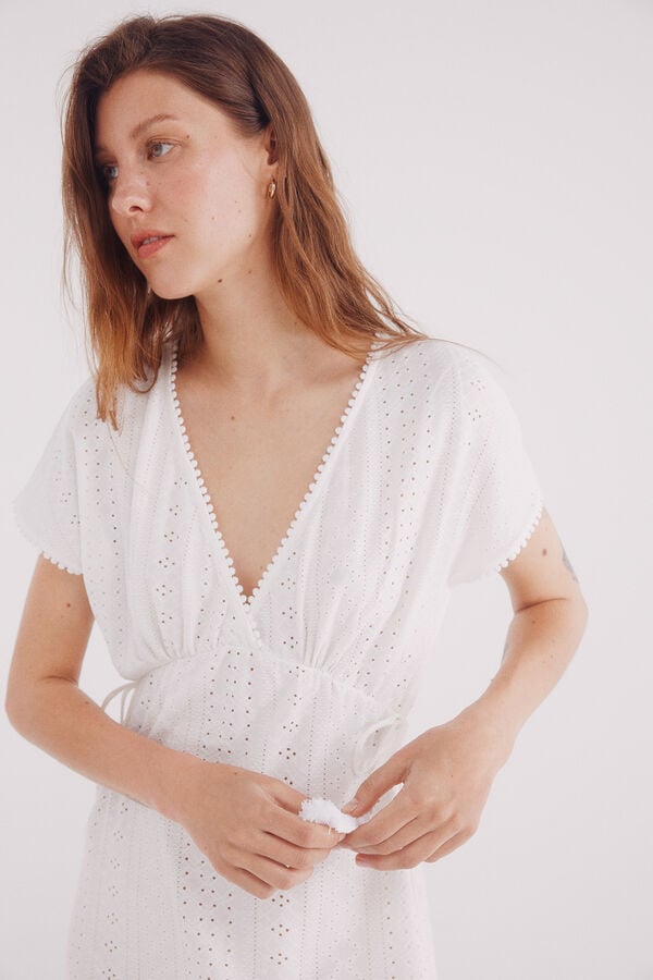 Springfield Vestido midi bordado suizo circular marfil