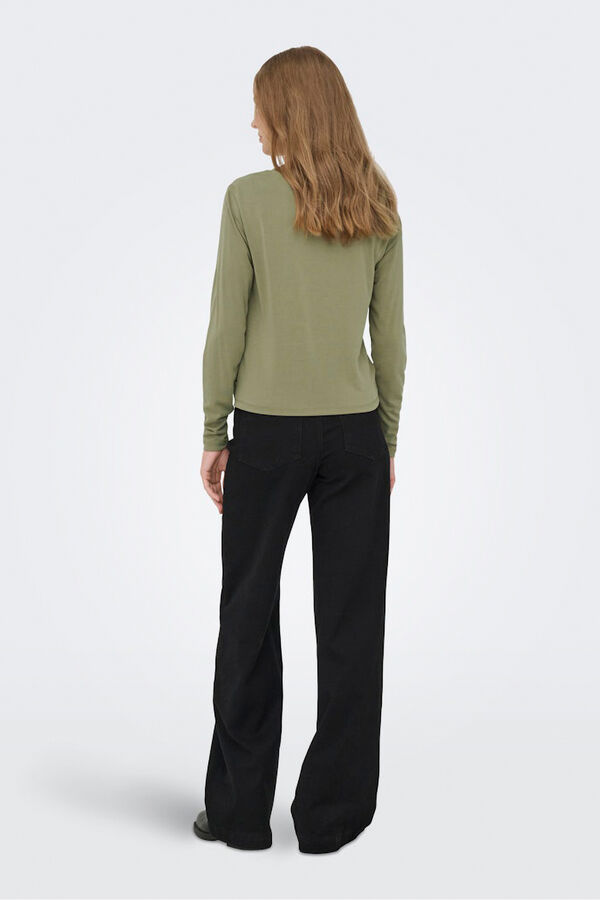 Only Top drapeada de manga comprida bege