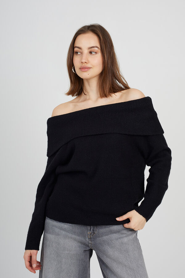 Brave Soul Jersey con cuello bardot negro