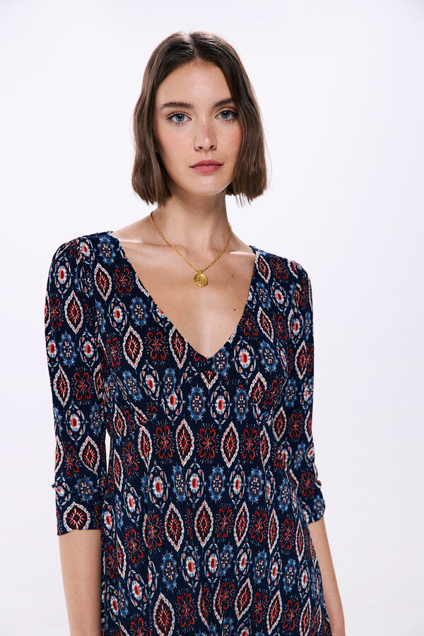 Springfield Vestido midi estampado geom&eacute;trico azul