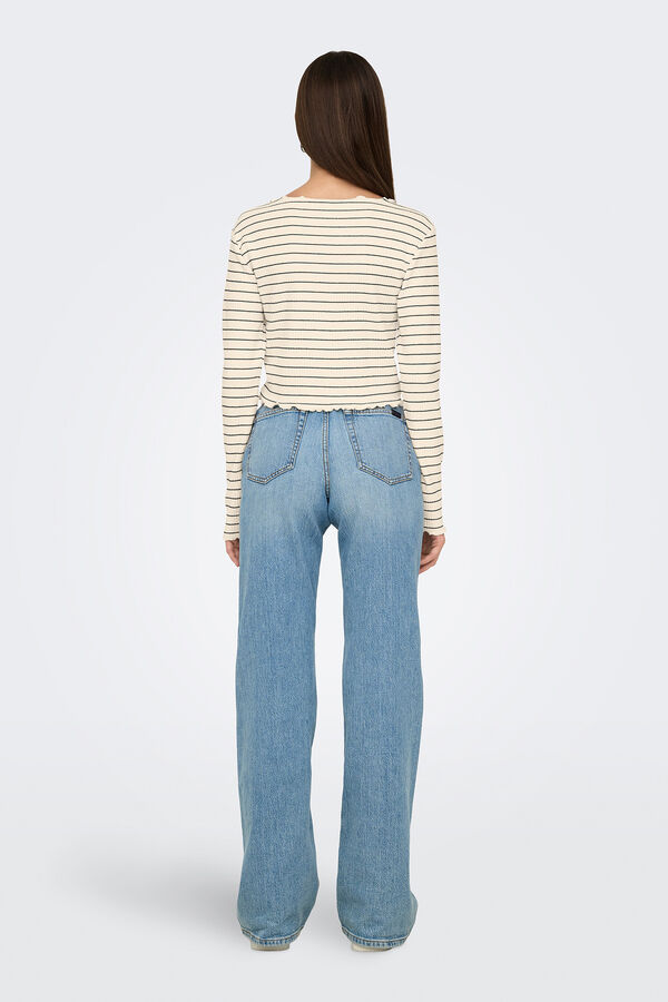 Only T-shirt curta de manga comprida com bordas onduladas branco