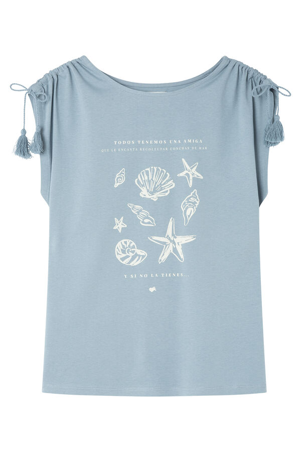 La Vecina Rubia Camiseta "VERANO" manga corta borlas - La Vecina Rubia turquesa