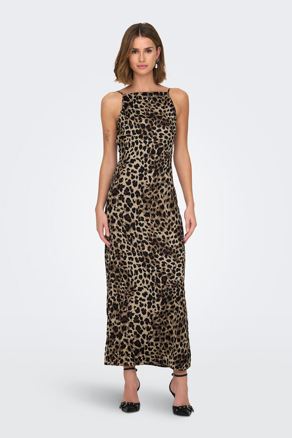 Only Vestido largo regular fit marr&oacute;n