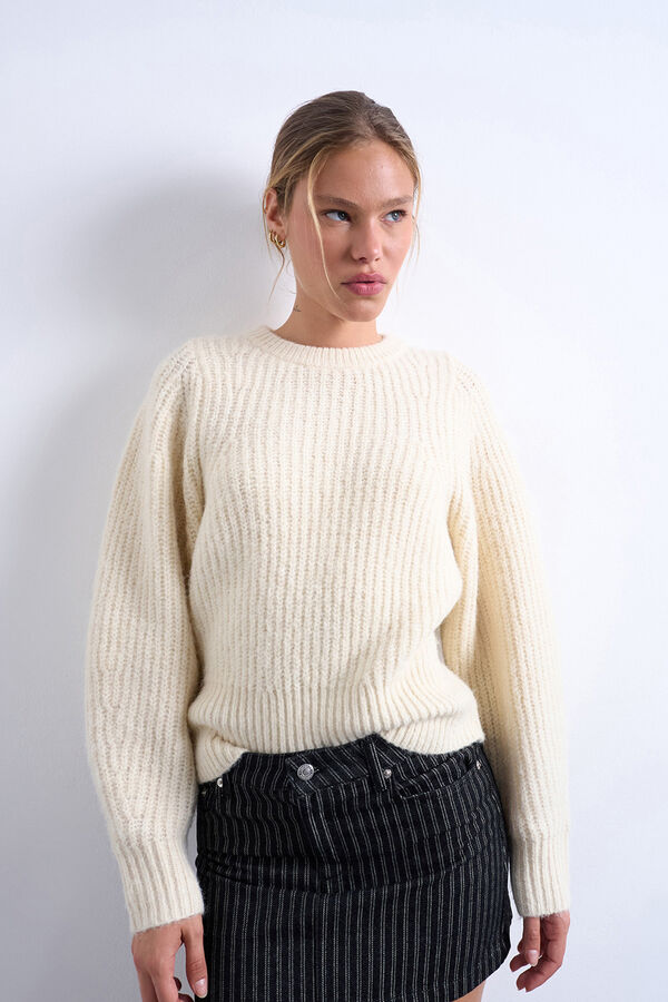 Topshop Camisola de malha de manga comprida bege