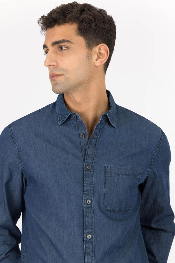 Tiffosi Camisa Denim Regular Fit con Bolsillo azul