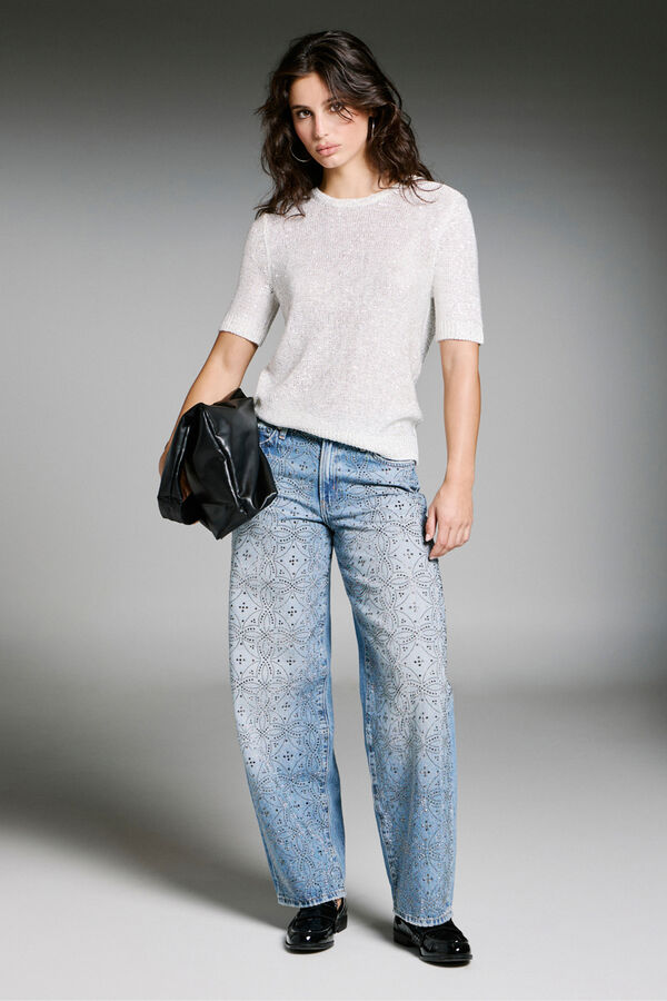 Only Top de malha com lantejoulas branco