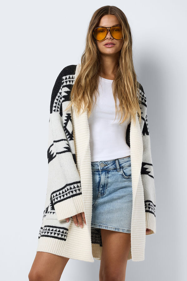 Noisy May Rebeca larga con cuello y estampado &eacute;tnico blanco