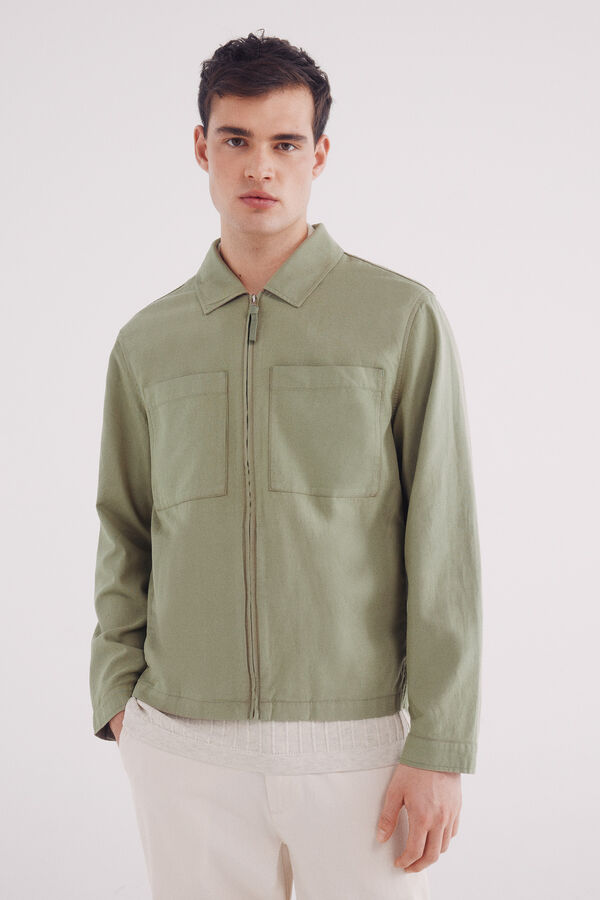 Springfield Sobrecamisa lino-algod&oacute;n kaki