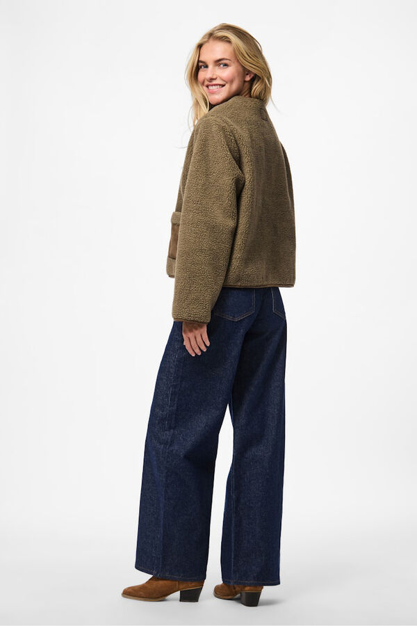 Pieces Jaqueta de veludo cotel&ecirc; com camur&ccedil;a em camur&ccedil;a cinzento