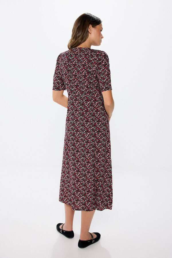 Springfield Vestido midi estampado frunce negro