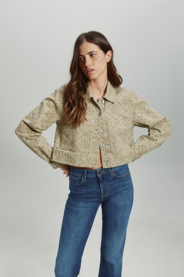 Only Jaqueta jeans curta com detalhes recortados cinzento