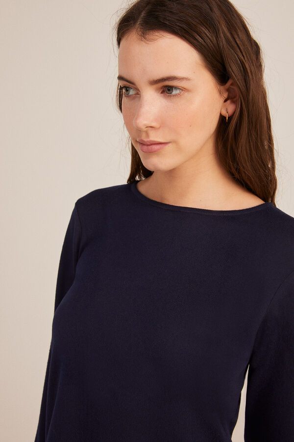 Springfield Camiseta Punto Cortado Bajo Bordado Suizo azul