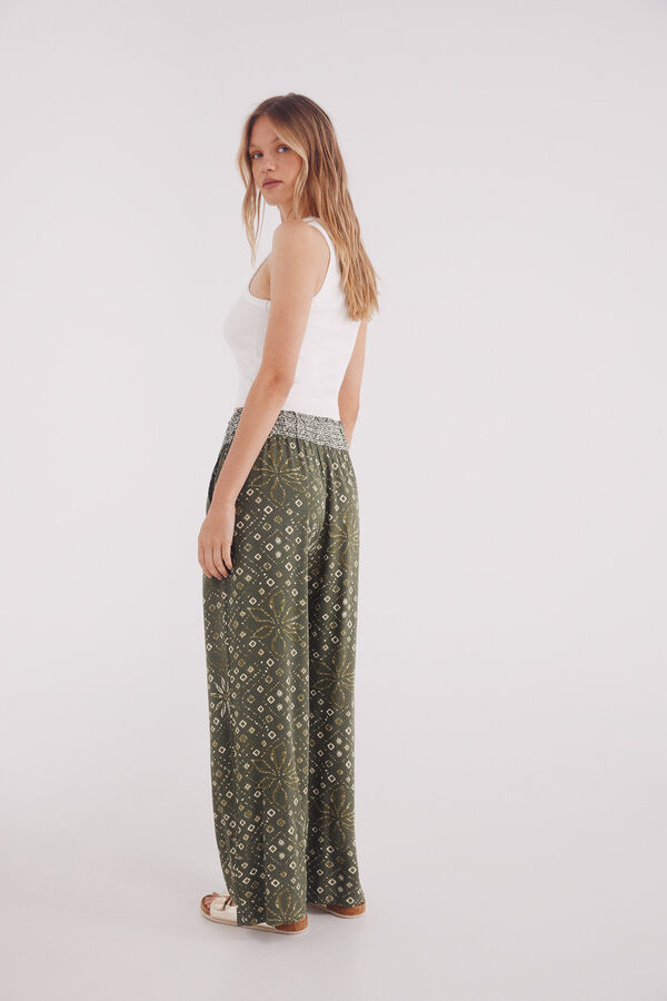 Springfield Cal&ccedil;as flu&iacute;do palazzo estampado bege