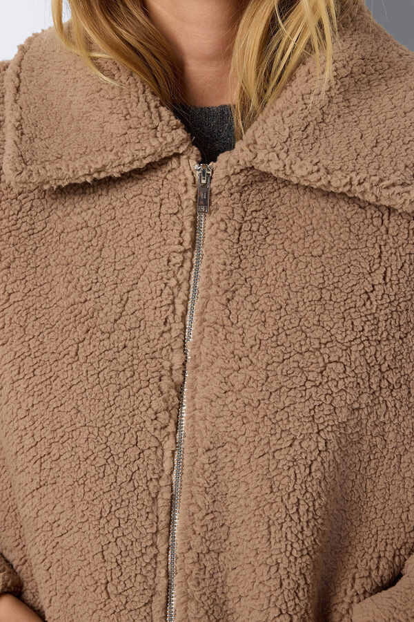 Noisy May Abrigo de peluche con cierre de cremallera nude