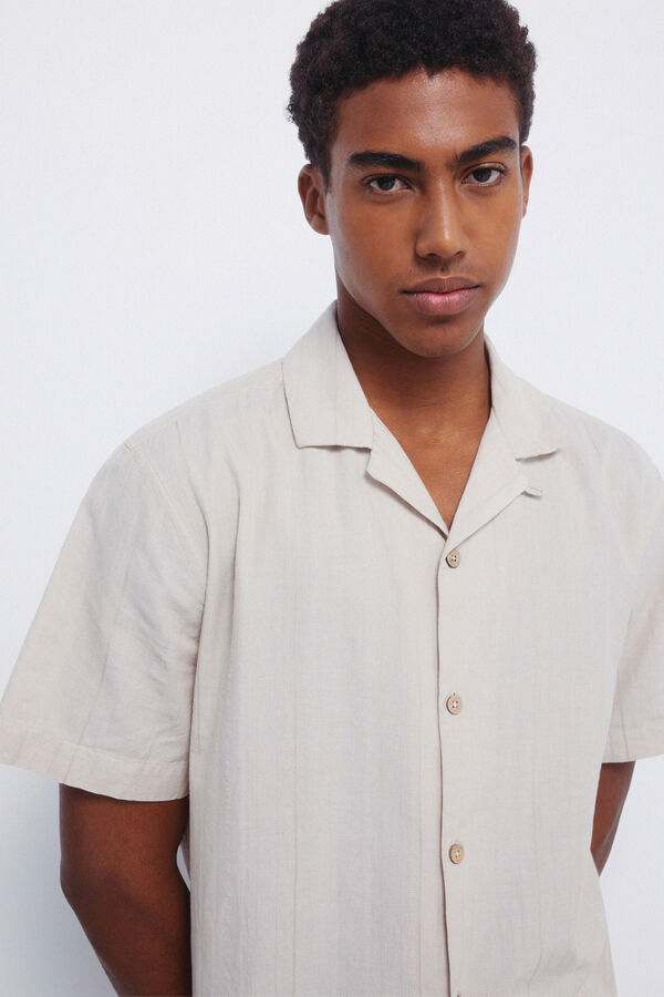 Springfield Camisa leve de manga curta em jacquard bege