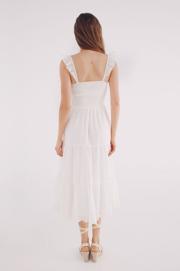 Springfield Vestido midi bordado suizo bajo blanco