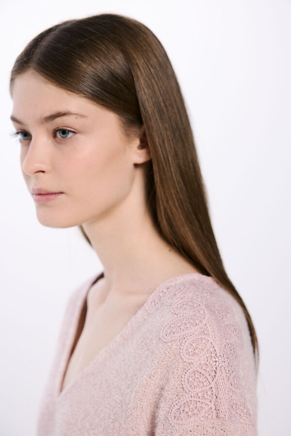 Springfield Camiseta de ombro em chenille de crochet rosa