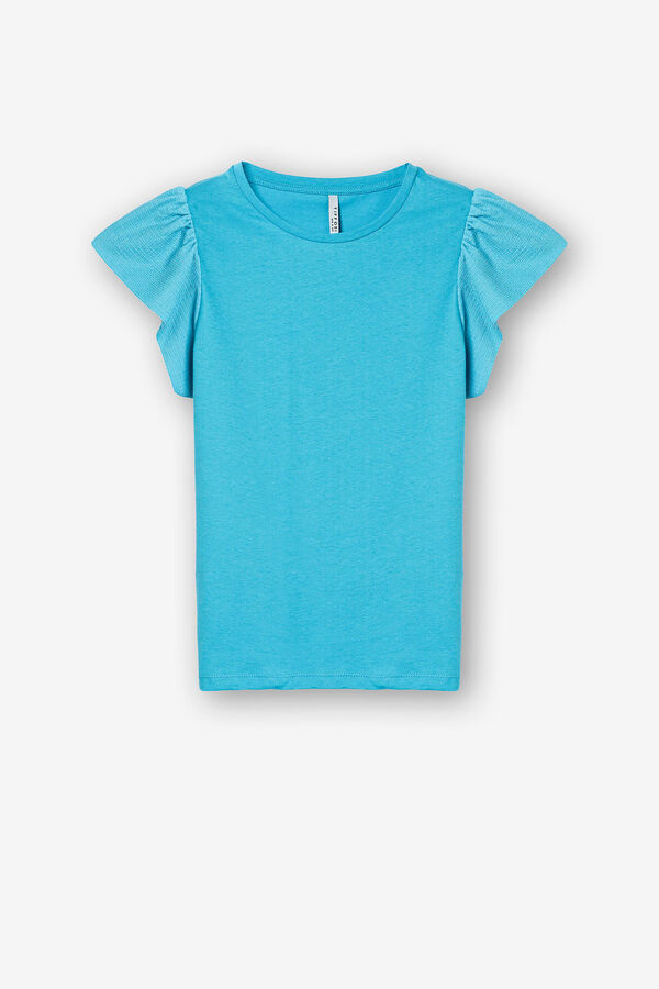 Springfield Camiseta Mangas con Efecto Arrugado azul medio