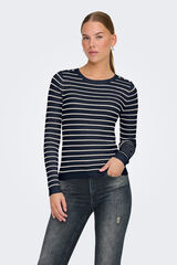 Only Su&eacute;ter manga comprida de gola redonda e manga comprida azul