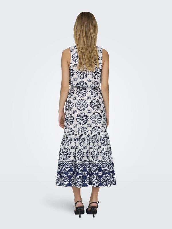 JDY Vestido midi estampado cuello pico blanco