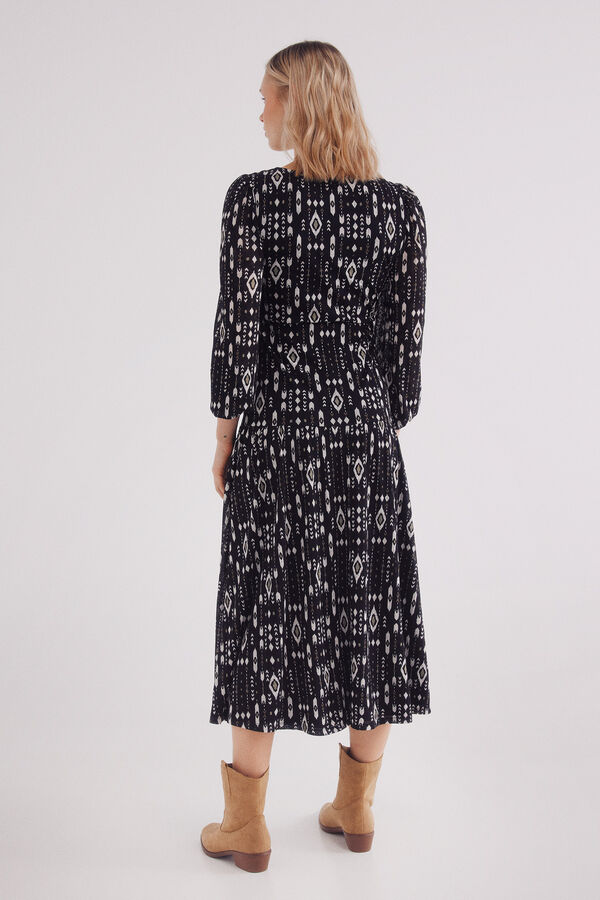 Springfield Vestido midi estampado geom&eacute;trico preto