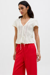 Jack & Jones Top crochet con lazo blanco