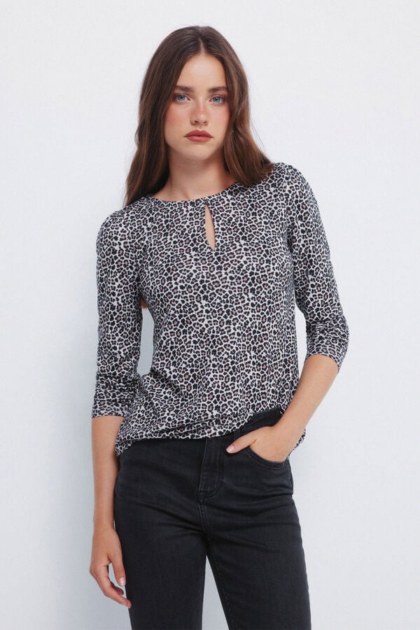 Springfield Camiseta escote abertura tostado