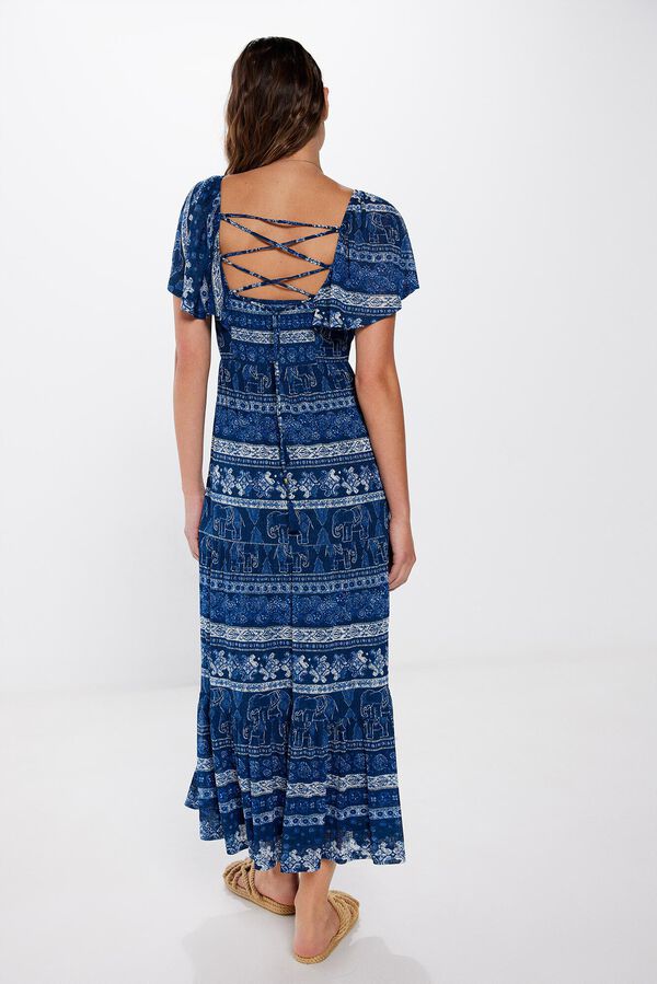 Springfield Vestido midi cenefas espalda cruzada azul