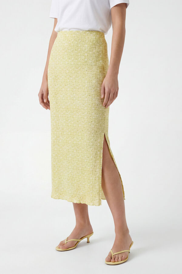 Pieces Falda midi estampada amarillo