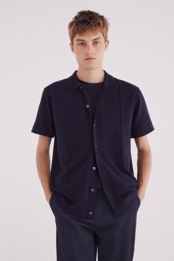 Springfield Cardigan de riscas manga curta verticalmente azul