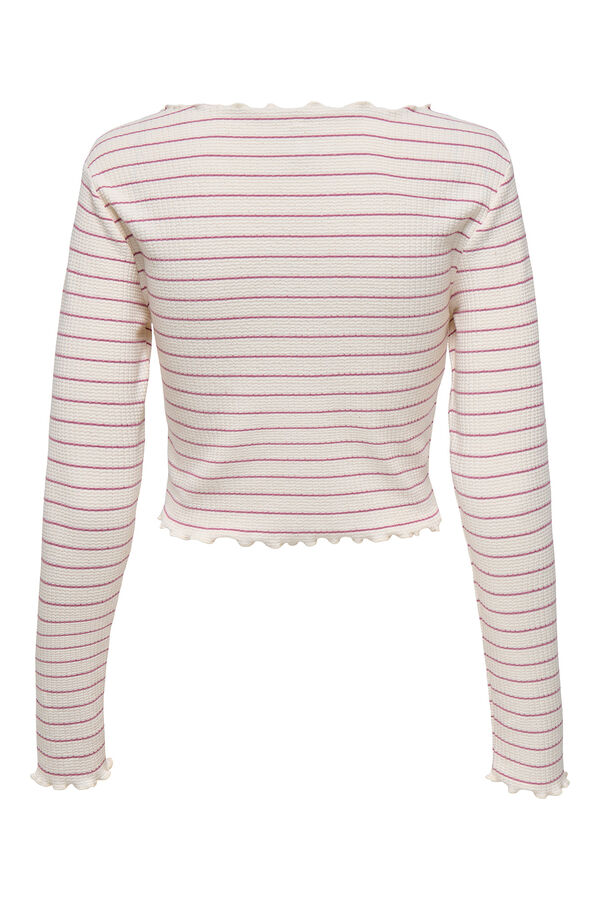 Only T-shirt curta de manga comprida com bordas onduladas branco