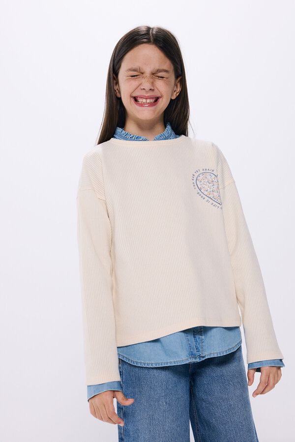 Springfield Kids Camiseta rib coraz&oacute;n ni&ntilde;a beige