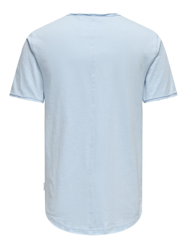 Only & Sons Camiseta masculina de manga curta com corte longo azul