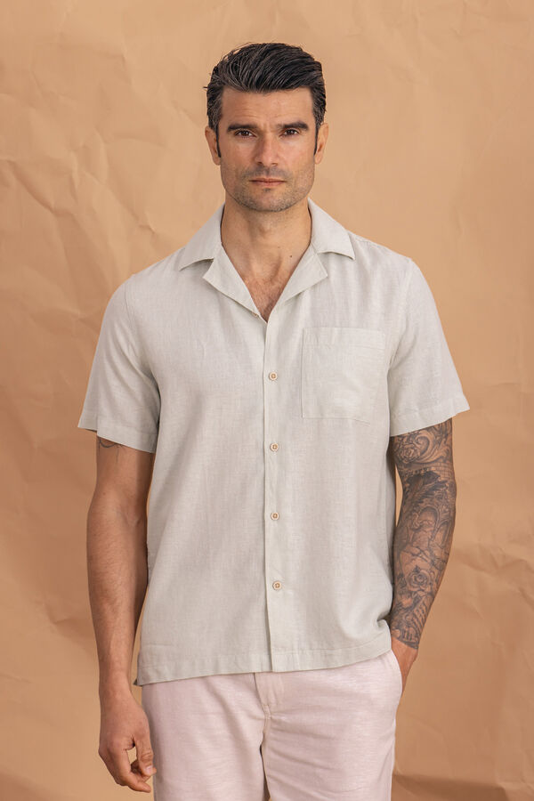 Celopman Camisa manga curta com linho verde